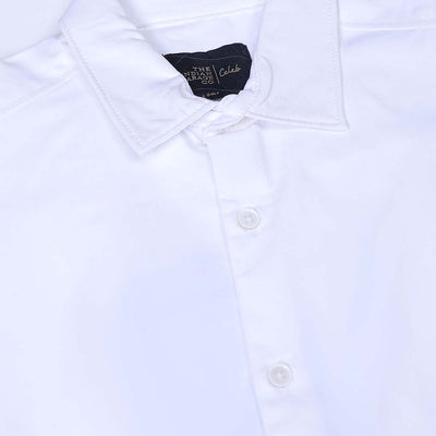 Men's White Slim Fit Solid Textured Partywear Shirt