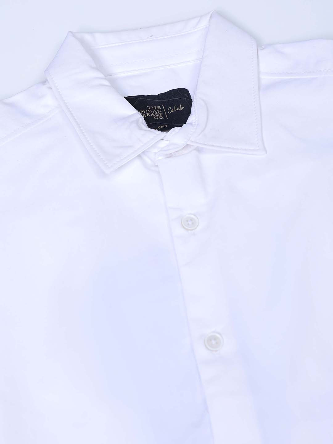 Men's White Slim Fit Solid Textured Partywear Shirt