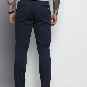 Men's Blue Regular Fit Solid Chinos
