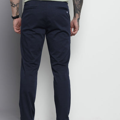 Men's Blue Regular Fit Solid Chinos