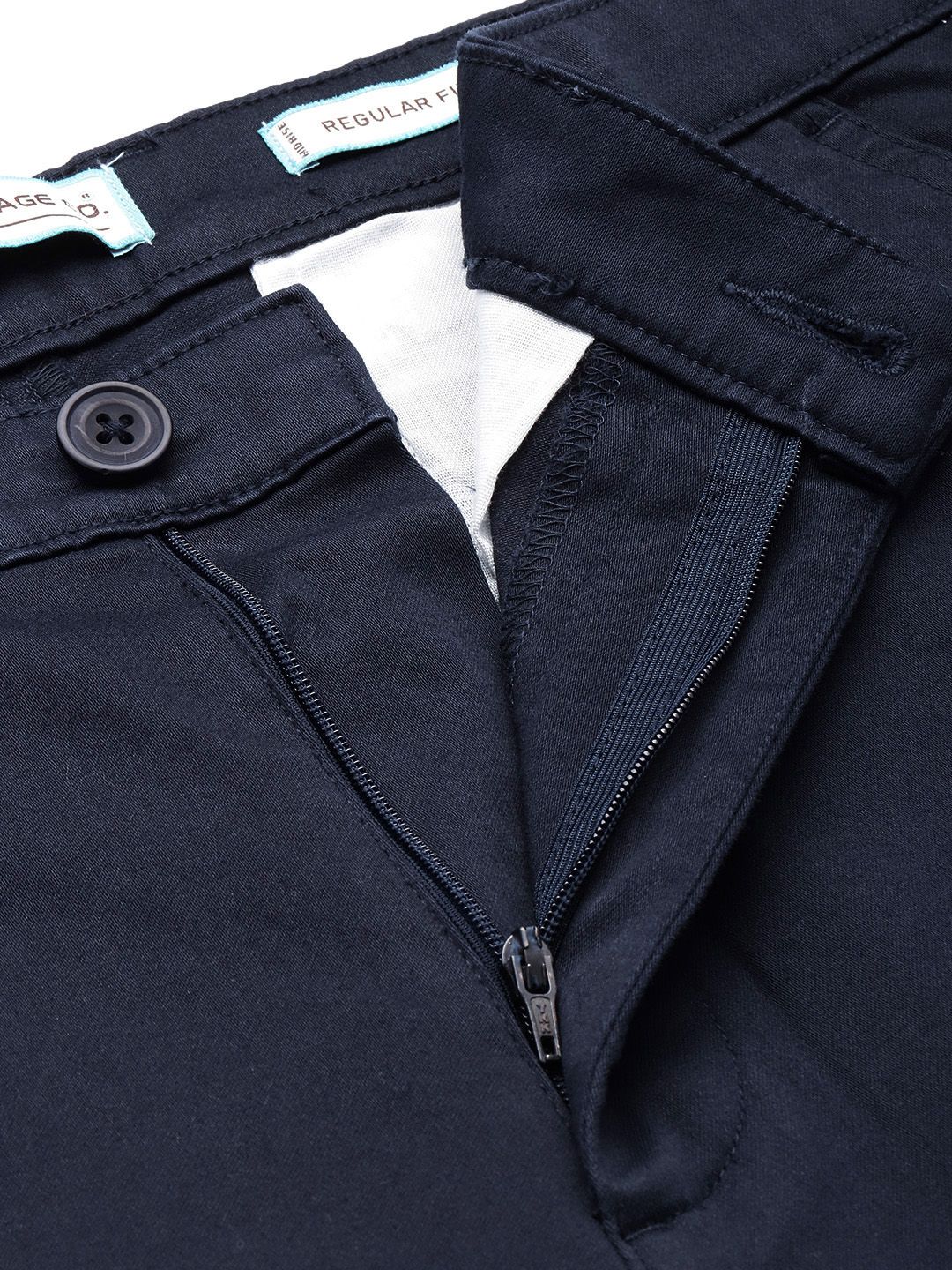 Men's Blue Regular Fit Solid Chinos