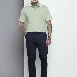 Men's Blue Regular Fit Solid Chinos