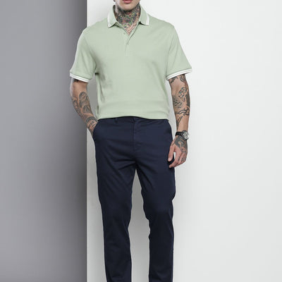 Men's Blue Regular Fit Solid Chinos