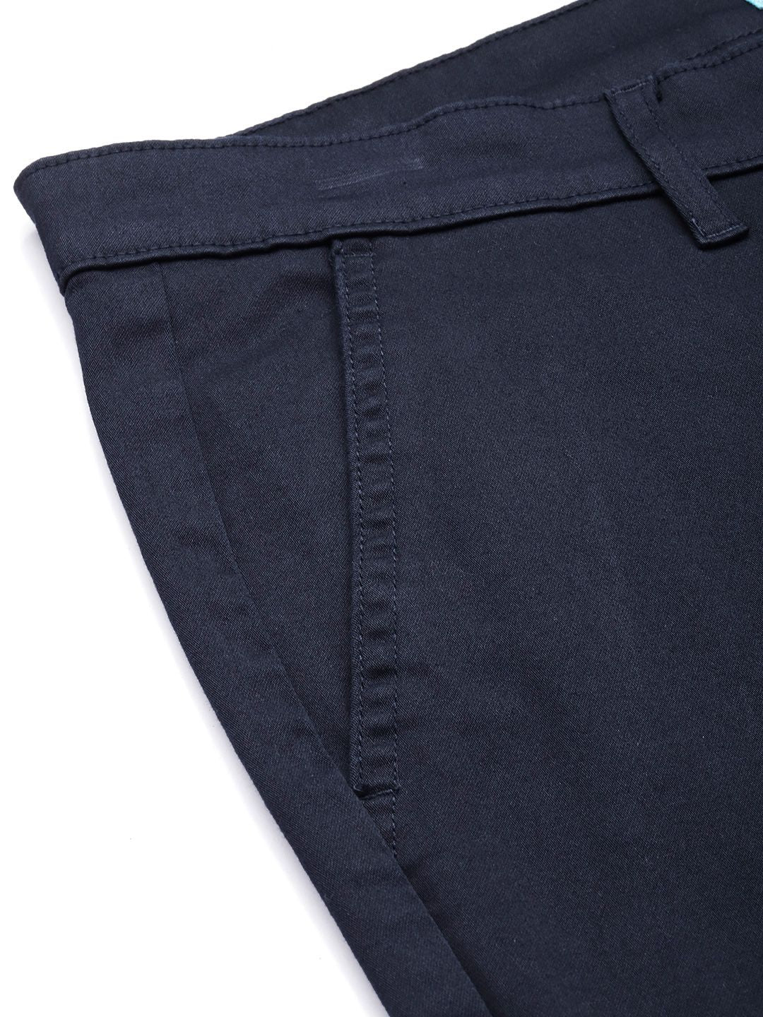 Men's Blue Regular Fit Solid Chinos