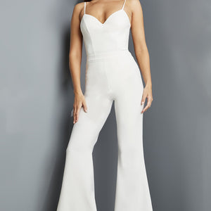 Jovani 09381 Bridal Long Sleeve Pleated Peplum Jumpsuit