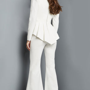 Jovani 09381 Bridal Long Sleeve Pleated Peplum Jumpsuit