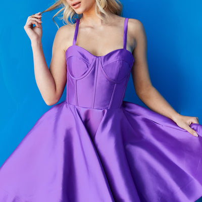 Satin Short Sleeveless A-line Dress by Jovani 09464