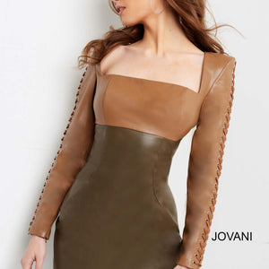Jovani 09585 Homecoming Short Leather Cocktail Dress
