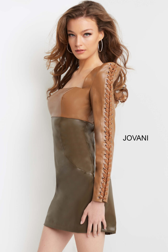 Jovani 09585 Homecoming Short Leather Cocktail Dress
