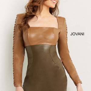 Jovani 09585 Homecoming Short Leather Cocktail Dress