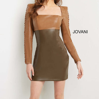Jovani 09585 Homecoming Short Leather Cocktail Dress