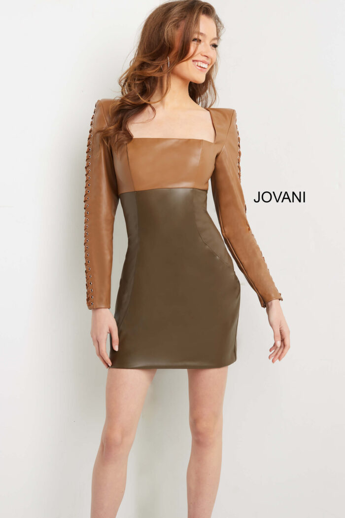 Jovani 09585 Homecoming Short Leather Cocktail Dress