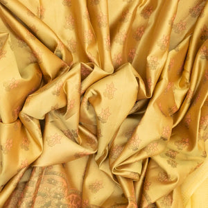 Gold Handloom Kanchipuram Silk Saree With Floral Motifs