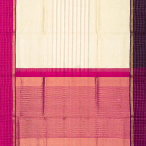 Cream Handloom Soft Silk Saree With Stripes & Contrast Ganga Jamuna Border