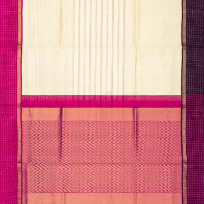 Cream Handloom Soft Silk Saree With Stripes & Contrast Ganga Jamuna Border