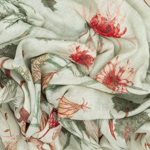 White Handloom Linen Saree With Printed Bird Motifs