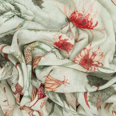 White Handloom Linen Saree With Printed Bird Motifs