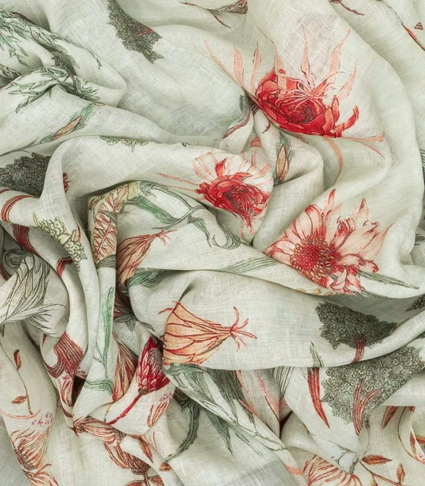 White Handloom Linen Saree With Printed Bird Motifs