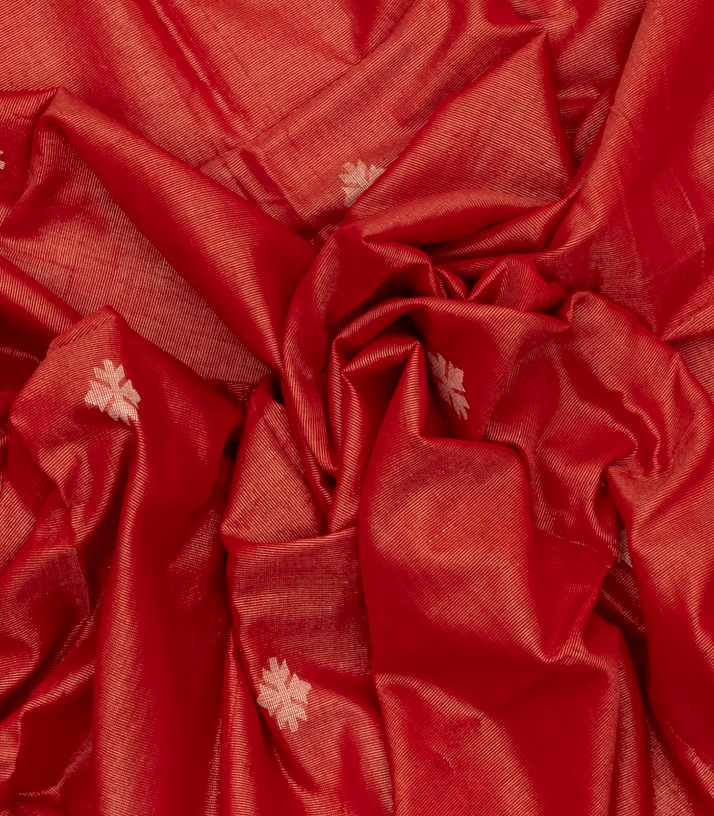 Red Handloom Bengal Cotton Saree With Stripes & Buttas