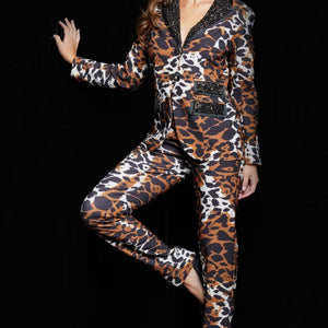 Jovani 09680 Long Two Piece Beaded Print Formal Pant Suit