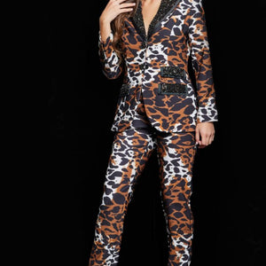 Jovani 09680 Long Two Piece Beaded Print Formal Pant Suit
