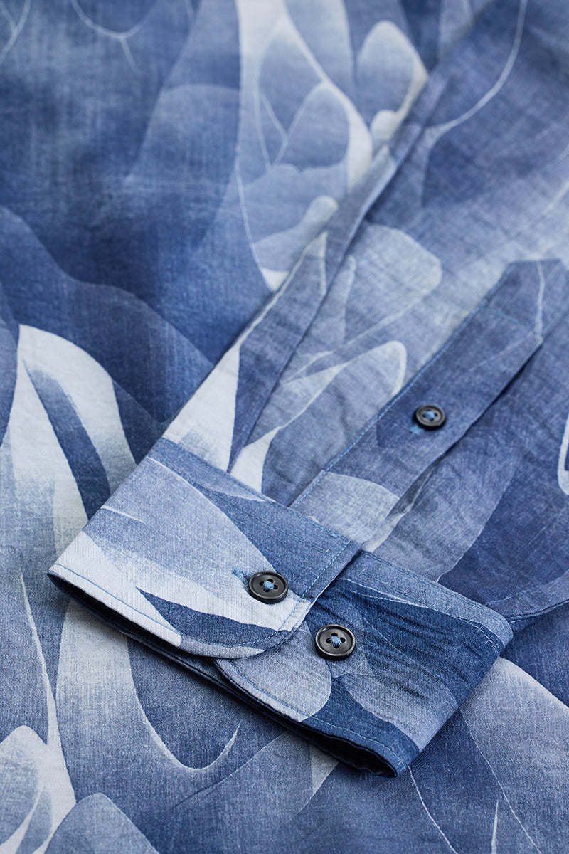 Blue Abstract Regular Fit Shirt