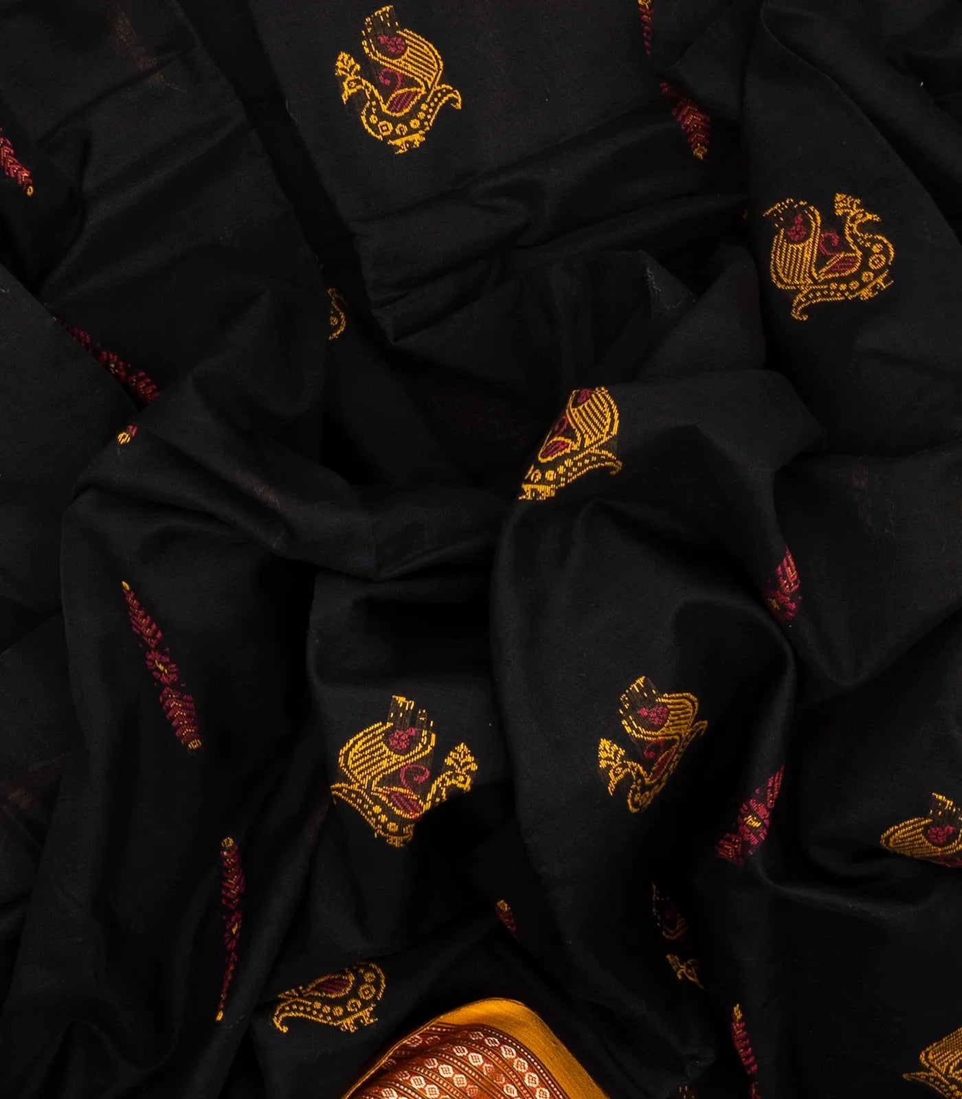 Black Handloom Orissa Cotton Saree With Tie & Dye Pallu