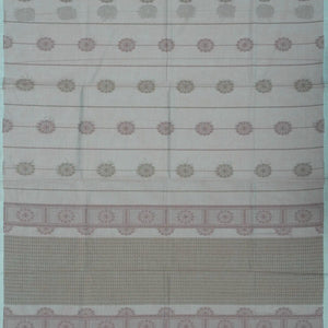 Dark Grey Handloom Village Cotton Saree With Floral Motifs