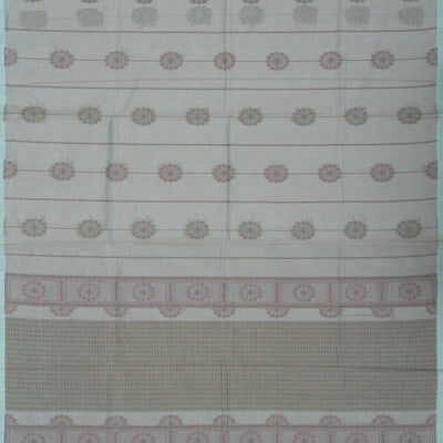 Dark Grey Handloom Village Cotton Saree With Floral Motifs