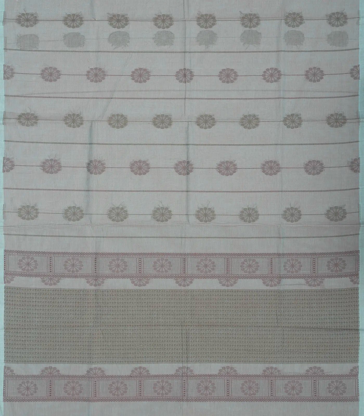 Dark Grey Handloom Village Cotton Saree With Floral Motifs