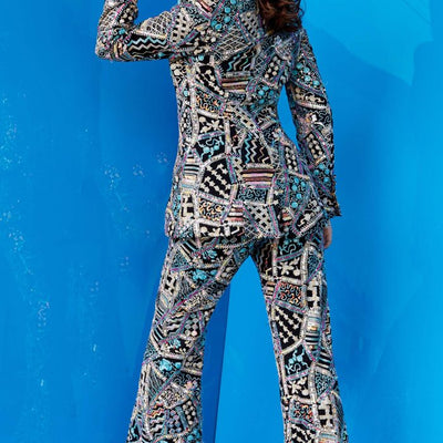 Jovani 09816 Long Beaded Two Piece Printed Pant Suit