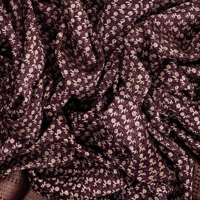 Burgundy Woven Chanderi Cotton Saree With Printed Small Floral Motifs