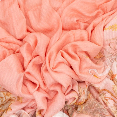 Light Peach Handwoven Banarasi Georgette Silk Saree Printed With Bird Motifs