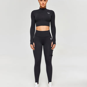 Thermal Fleece Cargo Leggings - Black