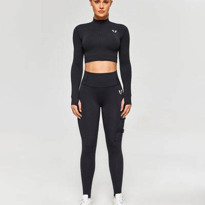 Thermal Fleece Cargo Leggings - Black