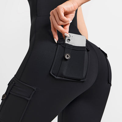 Cargo Pocket Long Bodysuit - Black