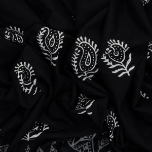 Black Woven Jaipur Cotton Saree Printed With Mango Motifs