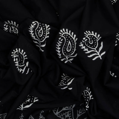 Black Woven Jaipur Cotton Saree Printed With Mango Motifs