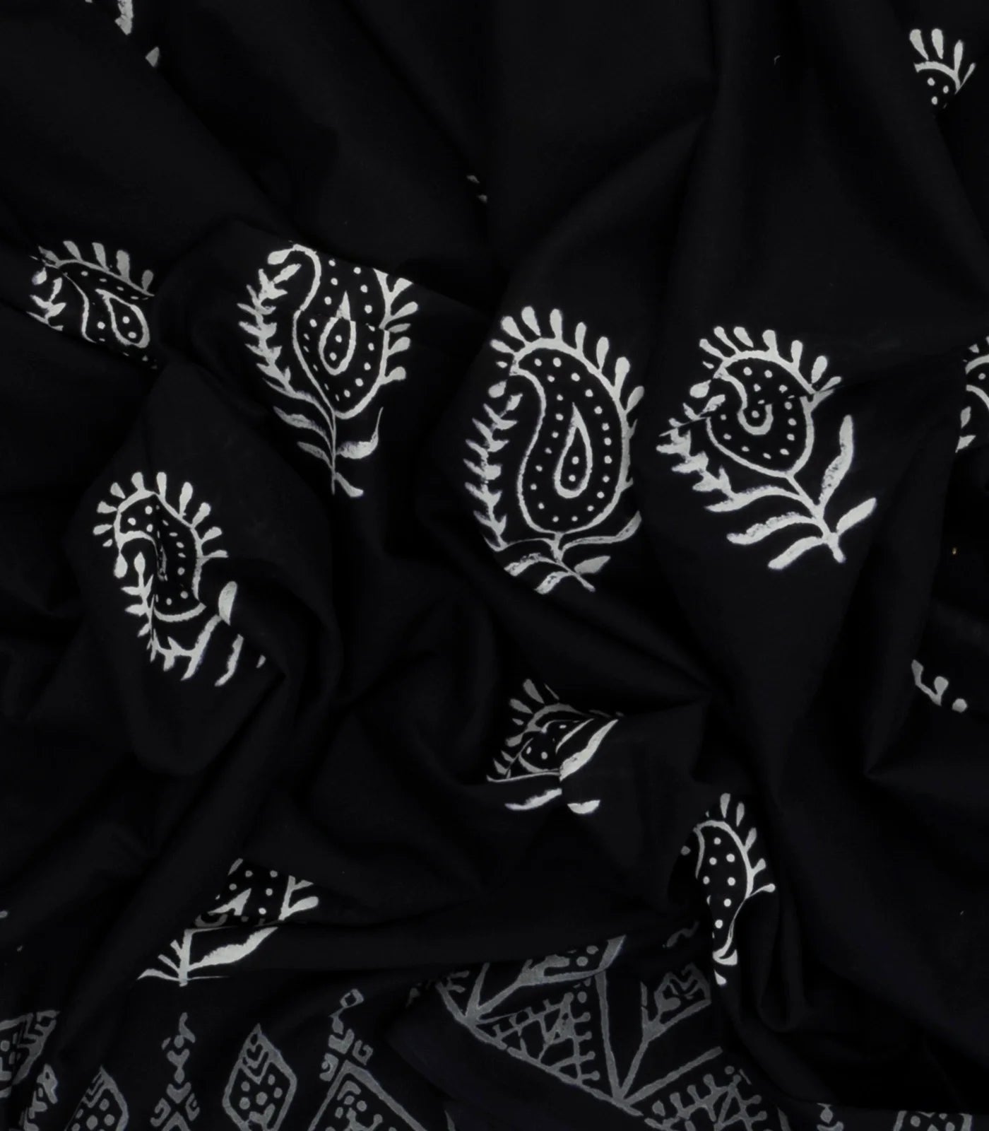 Black Woven Jaipur Cotton Saree Printed With Mango Motifs