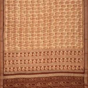 Sandal Woven Chanderi Cotton Saree With Printed Floral Motifs