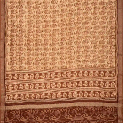 Sandal Woven Chanderi Cotton Saree With Printed Floral Motifs