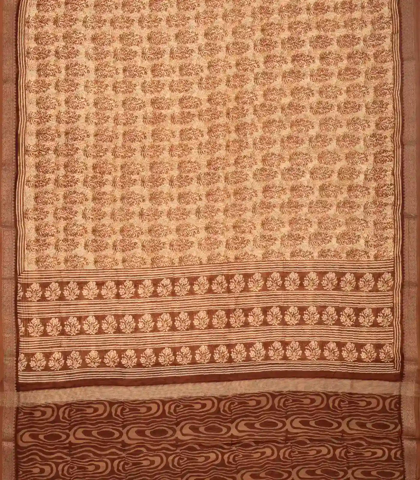 Sandal Woven Chanderi Cotton Saree With Printed Floral Motifs