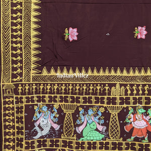 Arjuna Bows to Navagunjara Pure Hand-Painted Pattachitra Saree