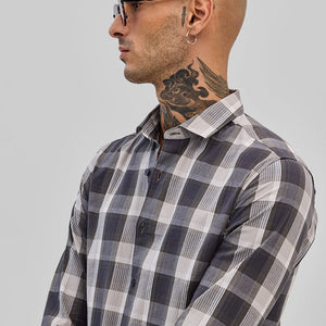 Charcoal Grey Checks Slim Fit Shirt