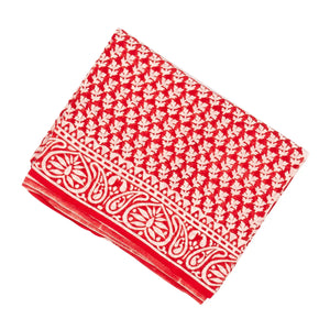 Red Woven Jaipur Cotton Saree Printed With White Floral Motifs