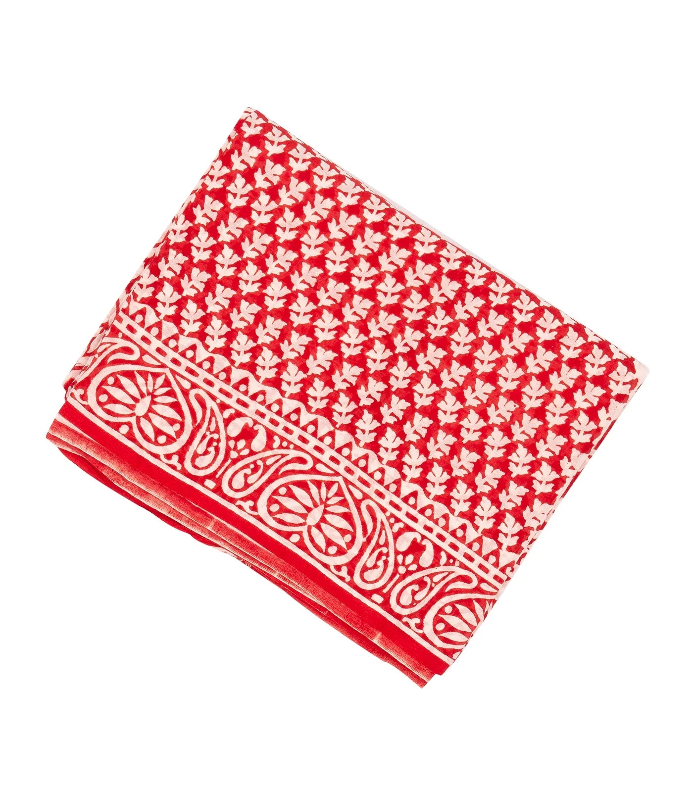 Red Woven Jaipur Cotton Saree Printed With White Floral Motifs