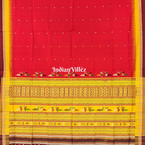 Red Ganjam Bomkai Sambalpuri Ikat Silk Saree