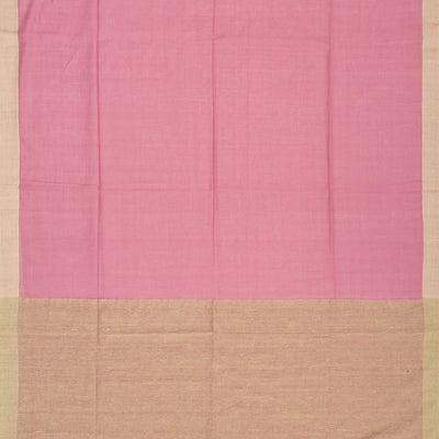Dusty Pink Handloom Bengal Cotton Saree With Taupe Border