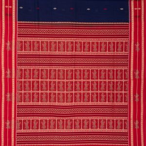 Dark Blue Orissa Cotton Saree With Mango Motifs And Floral Butta
