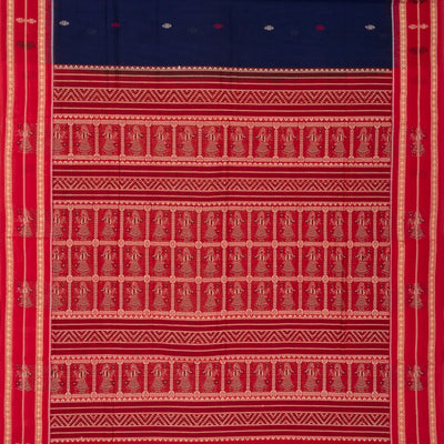 Dark Blue Orissa Cotton Saree With Mango Motifs And Floral Butta